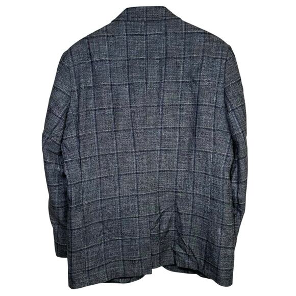 Galaxy Lifestyle Mens Wool Blend Plaid 2 Button Blazer Dark Gray Blue Made Korea - Picture 3 of 13